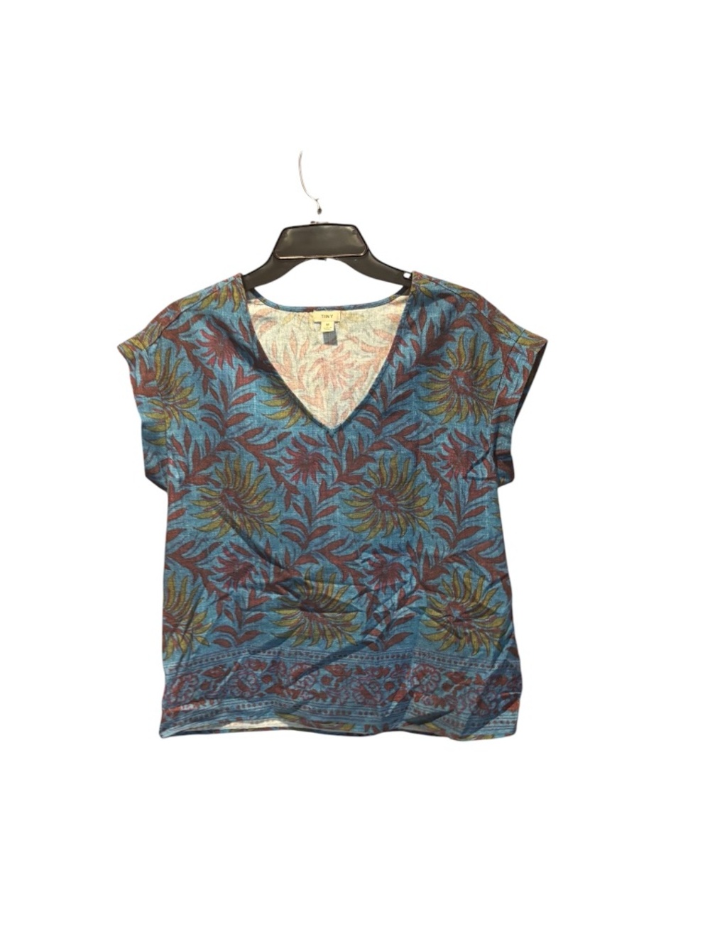 Anthropologie Tiny V-neck Cap Sleeve Floral Print Linen Blend Top Medium